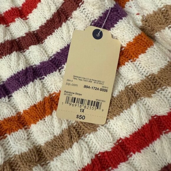 St. John's Bay Long Sleeve Rainbow Stripe Cable Knit Pullover Sweater 1X NWT - Picture 5 of 5